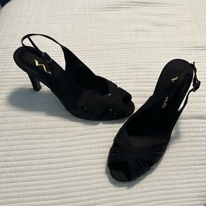 Nina black satin sparkle heels